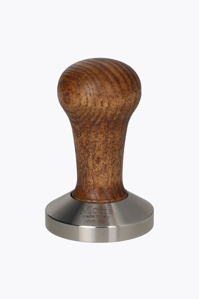 Motta Tamper Stainless Steel Curved with Brown Wooden Handle 58mm