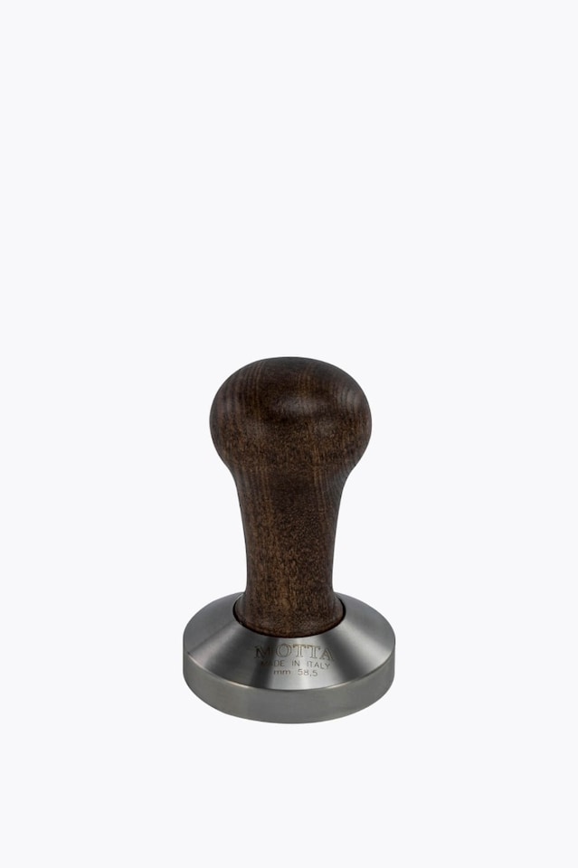 Motta Tamper Stainless Steel Flat with Brown Wooden Handle 58mm