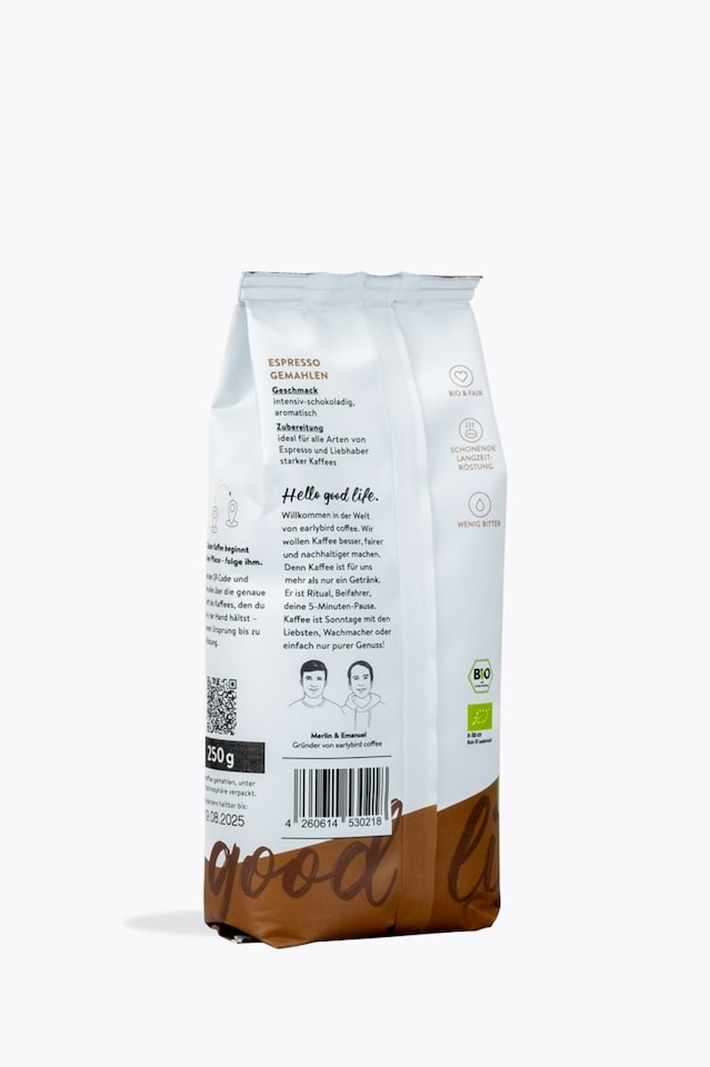 earlybird coffee Espresso Bio 250g ground2