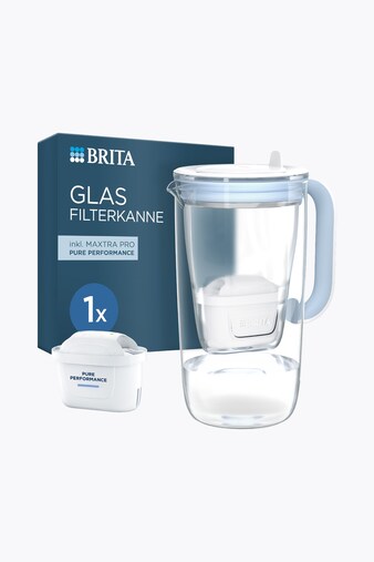 BRITA caraffa filtrante per acqua Glas hellblau (2,5l) incl. 1 MAXTRA PRO Pure Performance Kartusche